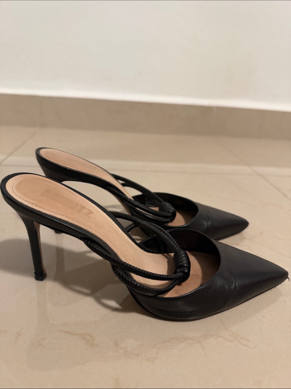 SCHUTZ Black Pointed-Toe Slingback Mules